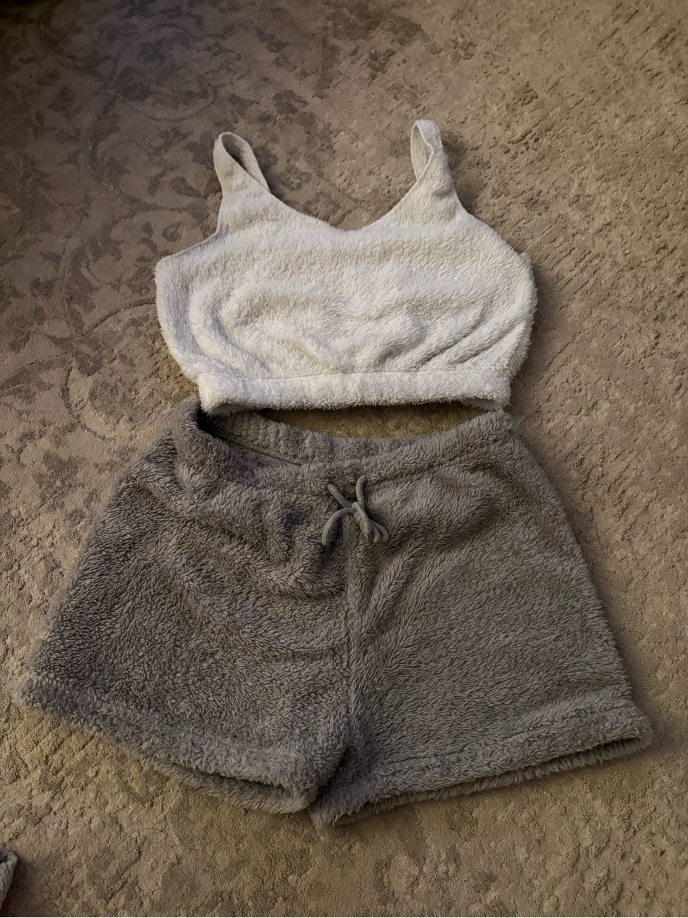Cozy Women's White Crop Tank & Gray Fleece Shorts Lounge Set